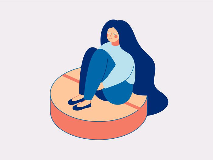 illustration of woman sitting on large pill - benzos
