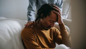 How to Support Your Loved One After Treatment, man sad support recovery addiction treatment